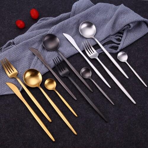 Fork Spoon Knives 4Pcs/set Black Cutlery Dinnerware 304 Stainless Steel Western Kitchen Food wedding tableware Dinner Set