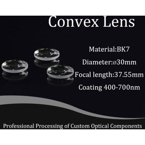 Convex Lens H-ZK10L Optical BK7 Glass Lenses 30mm Diameter 37.55mm Focal Length Bi-convex With Coating 400-700nm