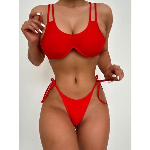 Womens Solid Color Two-Piece Underwire Swimsuit Sexy Cross Banded Bikini Bikini Lz199