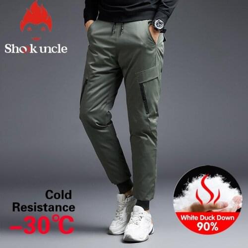 Winter Warm Men Down Pants White Duck Down Outdoor Sports Camping Pants Hiking Pants Ultralight Thicken Thermal Down Trousers