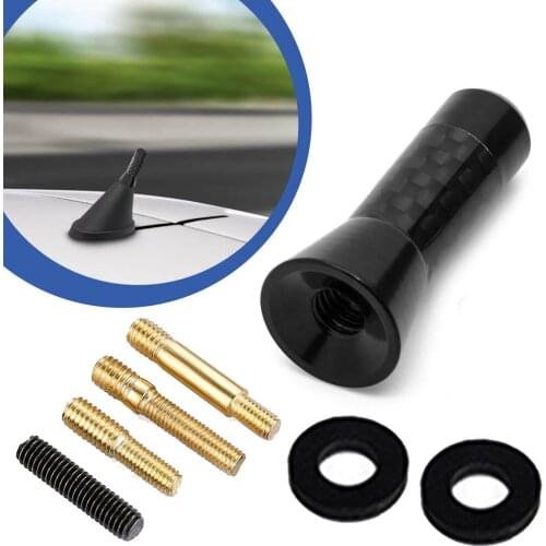 1.3" Black Universal Carbon Fiber Screw Aluminum Alloy Metal Short Car Radio Signal Aerial Antenna Roof Short Stubby Mast Kit