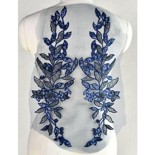 1Pair(2Pieces) New Hot Sale Manual Nailed Bead Embroidery Lace Wedding Dress Diy Decals Lace Floral Material Clothing