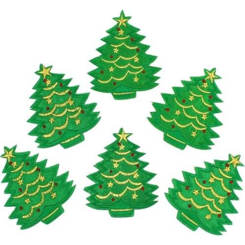 10pcs/lot Iron On Christmas Tree Stickers Sew Clothes Jeans Patches Diy Coats Appliques Handmade Patchwork Badge Accessories
