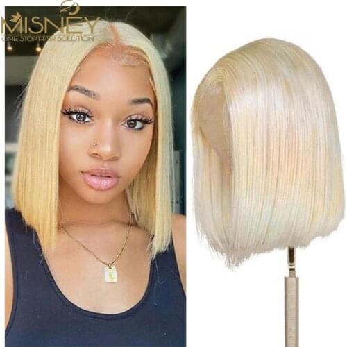 613 Straight Blonde Lace Front Wig Human Hair Bob Honey Blonde Lace Front Wigs T Part Transparent Short Hair Wig For Women