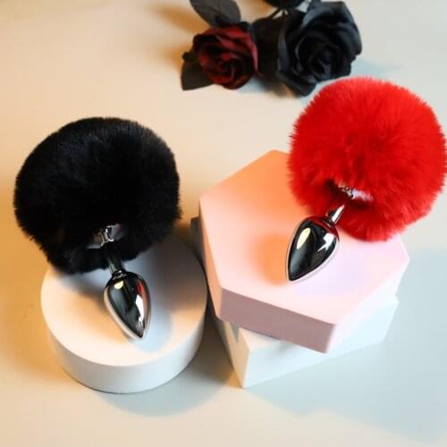BDSM Anal Sex Toys Plug Bunny Tail Stainless Steel And Silicone Butt Plugs Mental Plush Ball Rabbit Tail for Women Adult Sex Gam