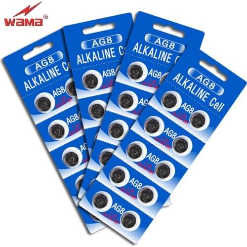 40pcs/lot Wama AG8 1.5V Alkaline Button Cell Batteries LR1120 391 381 Watch Coin Battery for Disposable Calculator Toys