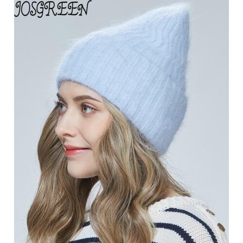 JOSGREENYoung and versatile double-Flanged wavy stitch Angolan thermal insulation autumn and winter womens knitted hat