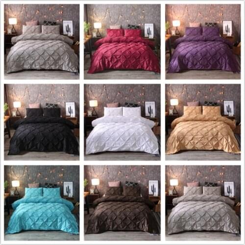 Grey Black Duvet Cover Bedding Set Solid Bed Covers Pinch Pleat Art Work Single Double Twin Queen King Size 3PCS with Pillowcase