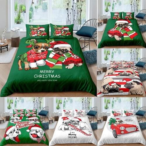 2021 3D Christmas Bedding Set Pug Dog Duvet Cover 2/3pcs Single Twin Queen King Size Bedding Luxury Home Textiles Quilt Cover