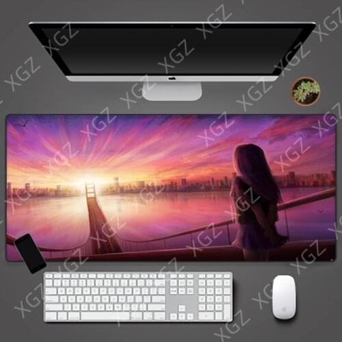 XGZ High Quality Rubber Mouse Pad Sunshine Back Anime Girl Red XXL Large Black Mouse Pad 90x40 Cm Table Mat Custom Mouse Carpet