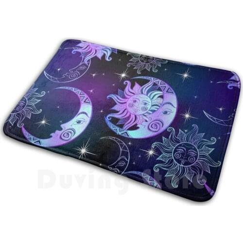 Sun , Moon And Stars Mat Rug Carpet Anti-Slip Floor Mats Bedroom Sun Moon Stars Astrology Horoscope Mystical Sky Vintage Sky