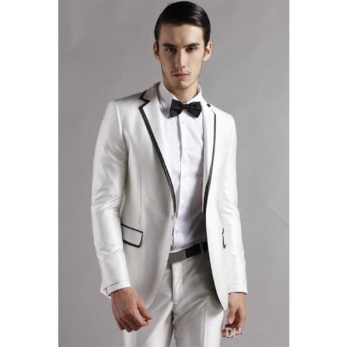 New Style White Men Suits 3 Pieces Formal Notch Lapel One Button High Quality Terno Masculino Custome Made(Jacket+Pant+Bowtie)