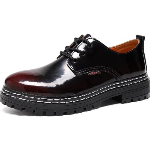 British Style Mens Patent Leather Casual Shoes 2021 New Fashion Big Size Rubber Thick Bottom Hard-Wearing Work Tooling Footwear