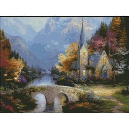 Alpine River House Forest Scenery Cross Stitch Kits Needlework 14CT Unprinted Embroidered Top Quality DIY Handmade Decoration