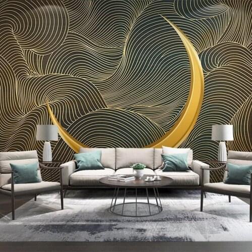 Custom Mural Wallpaper Chinese Style 3D Golden Line Moon Luxury Fresco Living Room TV Sofa Self-Adhesive Waterproof Wall Sticker
