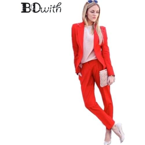 2019 Newest Red Custom Made 2 Piece Set (Jacket+Vest) Women Elegant Pants Suits Ladies Business Pant Suits Formal Office Suits