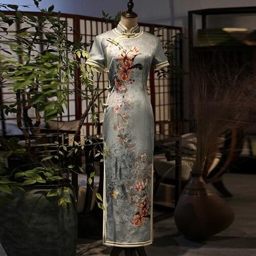 2021 new Chinese ethnic style cheongsam skirt temperament Tang Slim fashion retro short-sleeved cheongsam skirt size S-4XL