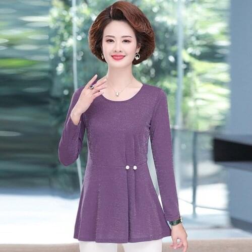 Mothers Autumn Tops 2021 New Middle-aged Womens Long-sleeved Spring Knitted Bottoming Shirt Slim Pullover XL-5XL