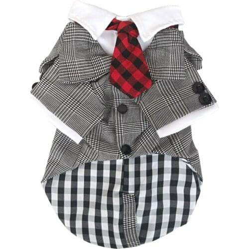 FODOG Pet Dog Cat Coat Houndstooth Pet Gentleman Suit Clothes Dog Shirt Plaid Suit With Necktie Pet Product Clothing Jacket