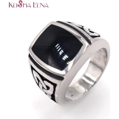 Punk Titanium Steel Epoxy Resin Ring for Men Valknut Signet Ring Odin Symbol Norse Viking Biker Finger Ring Trendy Male Jewelry