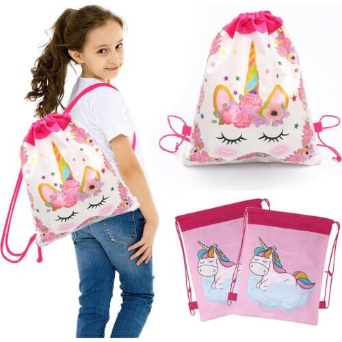 Unicorn Pattern Printing Gift Bags Cartoon Printed Drawstring Storage Bag Backpack for Boys Girls Cloth Bags Portable Organizer