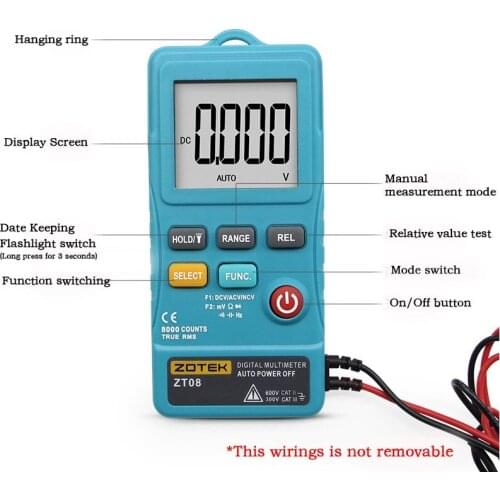 Portable Automatic Digital Multimeter True-RMS 8000 Counts AC DC Voltmeter Ohm Voltage Frequency Meter with LED Light