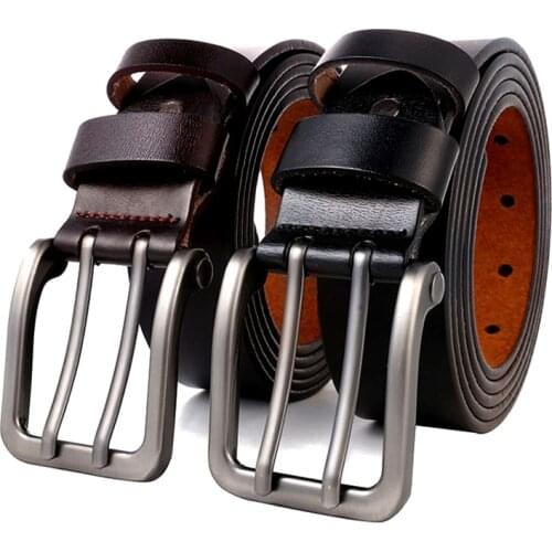 Male Metal Double Pin Metal Buckle Belt 140 150 160 170 cm High Quality Cowskin Cow Mens Real Genuine Leather Belt for Jeans