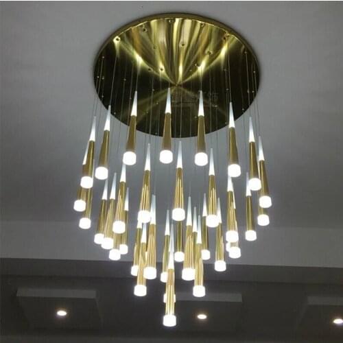 Postmodern Duplex Staircase Chandelier Northern Europe Aurora Rain Lighting Villa Living Room Personalized Star roof Gold Lamp