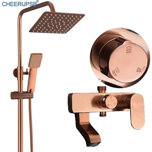 Rose Gold Shower System Bathroom Square Spray Faucet Hot and Cold Water Mixer Shower Set Space Aluminum SPA Rainfall Bath Taps
