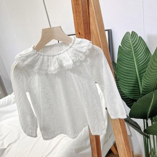 Baby Girls Shirts White Korean Lace Collar Long Sleeve Shirts for Girl Kids Clothing 2 3 4 5 6 Years Toddler Girl Tops Child Tee