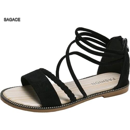 SAGACE Womens Causal Open Toe Summer Cover Heels Trap Zipper Flat With Flock Sandals Fashion Female Slides Summer Shoes