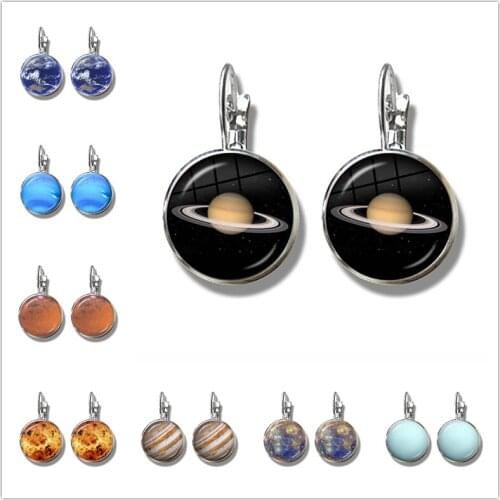 Eight Planet Earrings Jupiter Earth Mars Photo Glass Cabochon Dangle Earrings Creative Jewelry for Women Girls Birthday Gifts