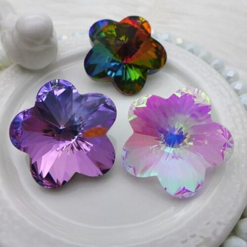 30mm flower shape crystal pendant silver plated glass chandelier accessories lamp decoration jewelry DIY findings necklace 12pcs