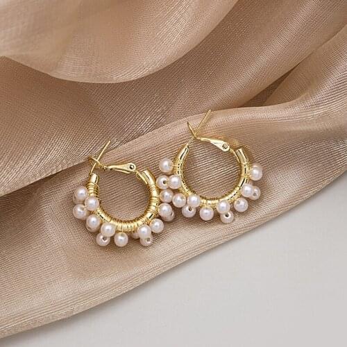 Korean New Handmade Elegant Pearl Crystal Cute Hoop Earrings For Women Students Circle Boucle d'oreille Twisted Jewelry Gifts