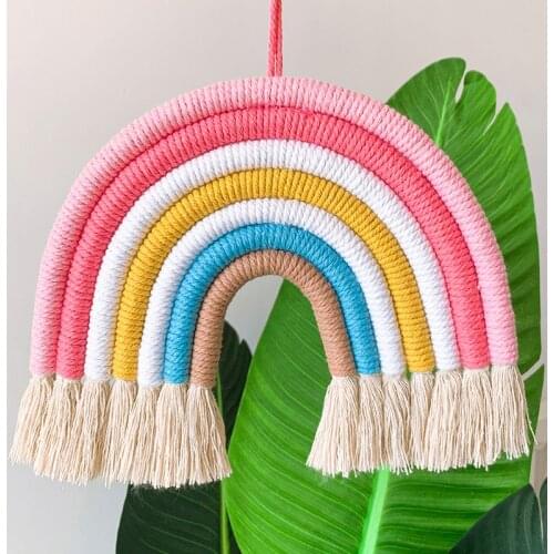 25cm Rainbow Hanging Decoration Kids Room Decorative Rainbow Wall Hanging Rope Handmade Woven Home Decor Party Wedding Ornaments