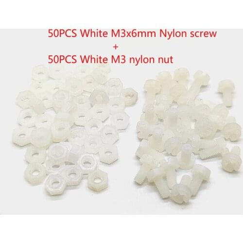 50 Sets M3 White Nylon Stainless Steel Cross Recessed Pan Head Screws With Nut Phillips Screws Set M3*6mm