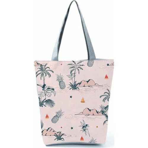 High Capacity Shopping Bag Pineapple Coconut Tree Printed Handbags Landscape Fashion Tote Portable Shoulder Bag Eco Travel Bag