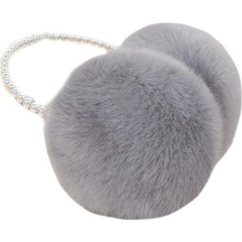 Women Girls Winter Fluffy Plush Earmuffs Imitation Pearl Beaded Headband Thicken Ear Warmer Princess Kids Party Styling Headwear