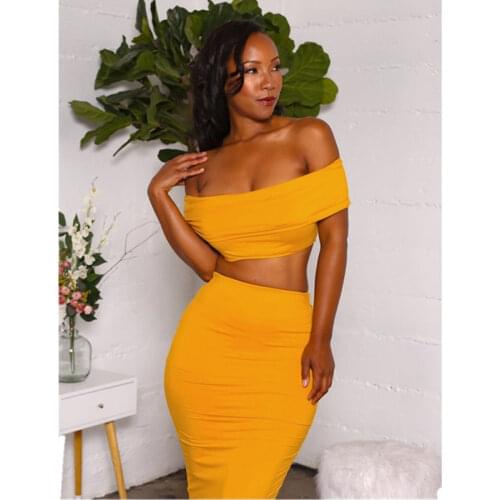 Strapless Slash Neck Sexy Skirt and Cascading Crop Top Set for Women Matching Sets High Waist Long Womens Skirt Elegant Summer