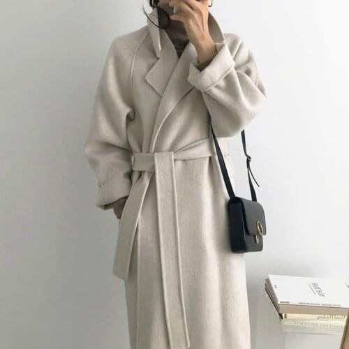 Spring New Womens Casual Wool Blend Trench Coat Oversize Long Coat with belt Women Wool Coat Cashmere Outerwear GD419
