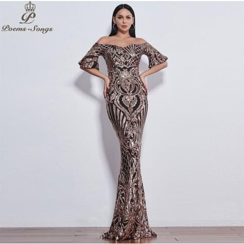 Poems Songs Elegant luxury Sequin Evening dresses long vestido de festa longo prom dress robe de soiree longue robe