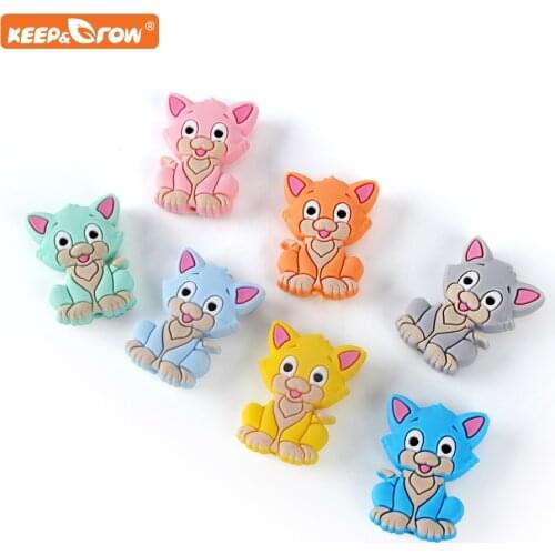 Keep&grow 10Pcs Cat Silicone Beads Baby Products Teething Toys For DIY Jewelry Making BPA Free Mordedor Silicone Beads