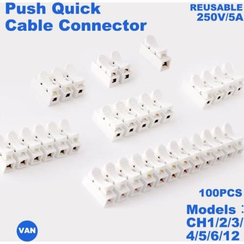 100PCS CH1/CH2/CH3/CH4/CH5/CH6/CH12 High Pressure Resistant 10A 220V Push Quick Wire Cable Connector White Wiring Terminal