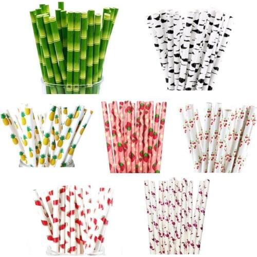 25pcs/lot Bamboo Birch Wood Pineapple Paper Straws For Birthday Wedding Decorative Party Supplies Design Drinking Straws