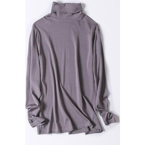 80%Silk 20%Cotton Winter mens pullover Trutleneck Silk kniting undershirts for mens Long sleeve Loose tops Oversized t shirts