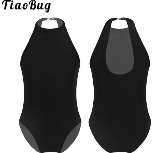 New Cotton Spandex Sleeveless Ballet Leotards for Kids Girls Solid Halter Open Back Stretchy Girls Dance Ballet Leotard Bodysuit