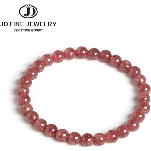 JD 6-10mm Strawberry Quartz Beads Bracelet Women 100% Natural Crystal Simple Bracelets 2020 Elegant Gift Women Bracelet