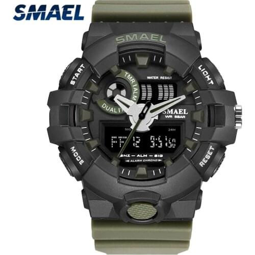 SMAEL Brand Men Sports Dual Display Watches Mens Analog Digital LED Electronic Quartz Wristwatches Waterproof Military Relogio