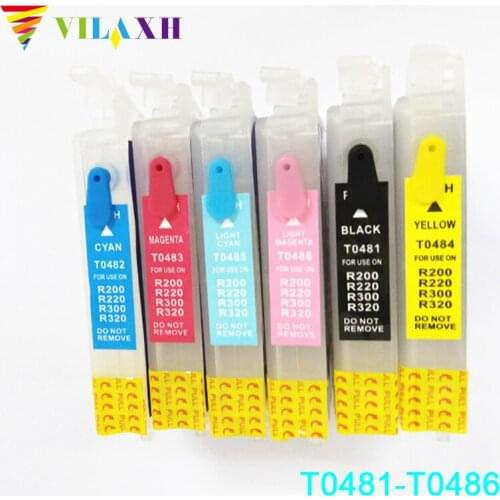 Vilaxh T0481 refill ink cartridge T0481-T0486 for Epson Stylus Photo R200 R220 R300 R300M R320 R340 RX500 RX600 RX620 RX640