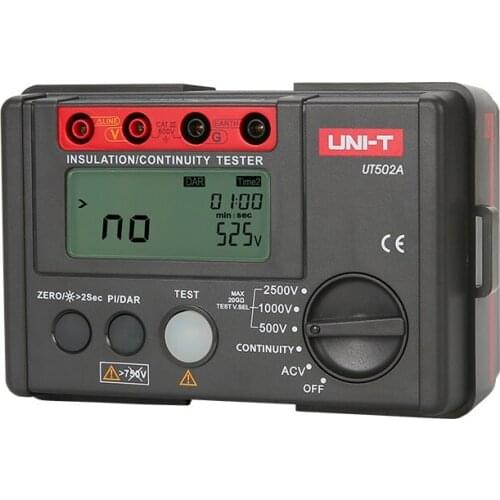 UNI-T UT502A Insulation Resistance Tester 2500V Digital Megohmmeter High Voltage / Overload Indicator LCD Backlight
